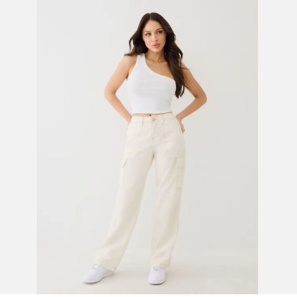 NWT Womens True Religion Military SN Cargo Pants Size 31 Winter White MSRP $139 - Picture 1 of 15